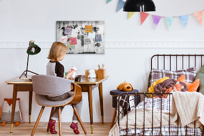 Dry erase magnetic board World map on wood