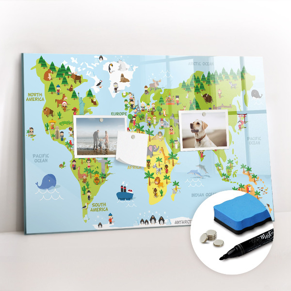 Dry erase magnetic board World map culture