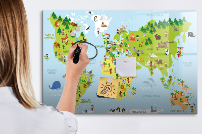 Dry erase magnetic board World map culture