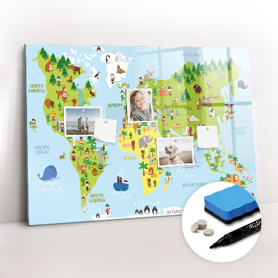Dry erase magnetic board World map culture