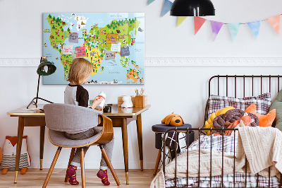 Dry erase magnetic board World map culture