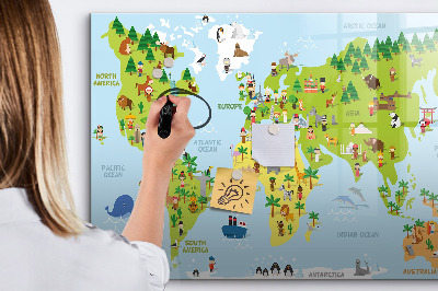 Dry erase magnetic board World map culture