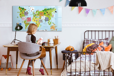 Dry erase magnetic board World map culture