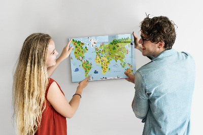 Dry erase magnetic board World map culture