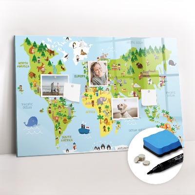 Dry erase magnetic board World map culture