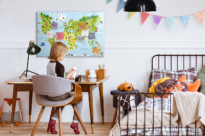 Dry erase magnetic board World map culture