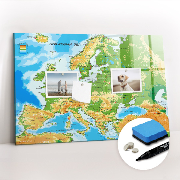 Dry erase magnetic board Geography world map