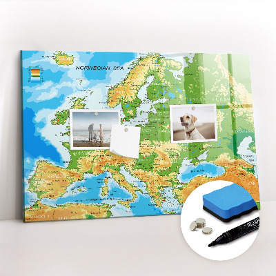 Dry erase magnetic board Geography world map