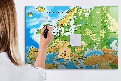 Dry erase magnetic board Geography world map