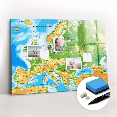 Dry erase magnetic board Geography world map