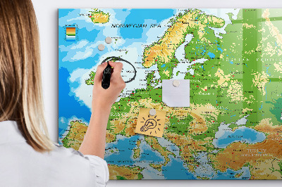 Dry erase magnetic board Geography world map