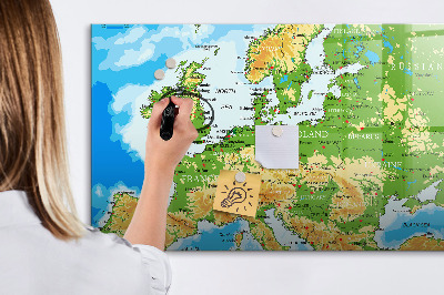 Dry erase magnetic board Geography world map