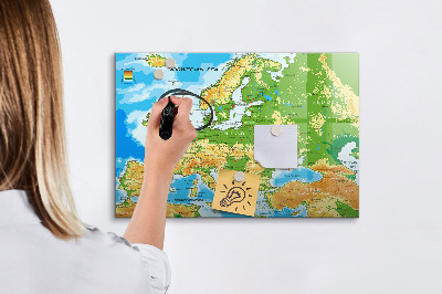 Dry erase magnetic board Geography world map