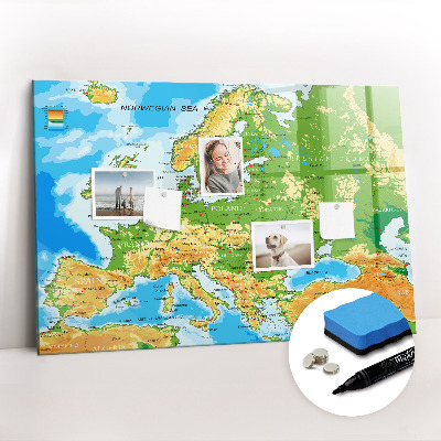 Dry erase magnetic board Geography world map