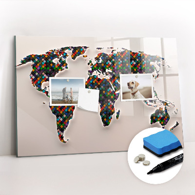 Dry erase magnetic board Abstract world map