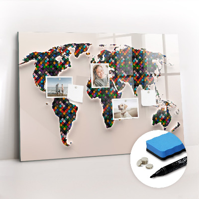 Dry erase magnetic board Abstract world map