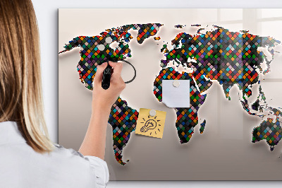 Dry erase magnetic board Abstract world map