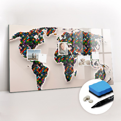 Dry erase magnetic board Abstract world map
