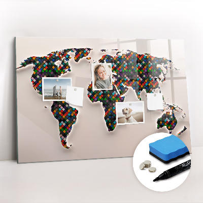 Dry erase magnetic board Abstract world map