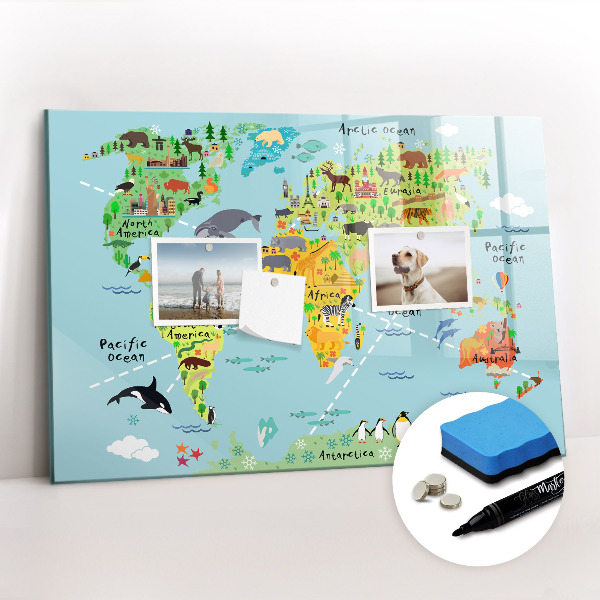 Magnetic dry erase board World map with animals
