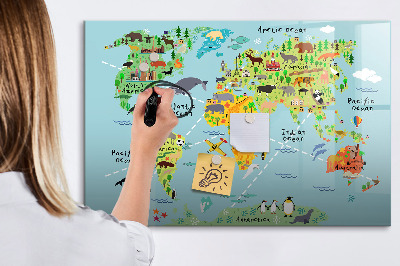 Magnetic dry erase board World map with animals