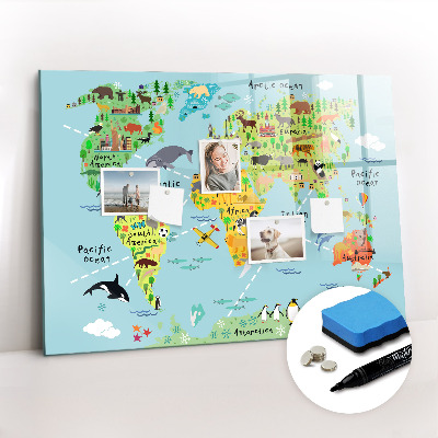 Magnetic dry erase board World map with animals