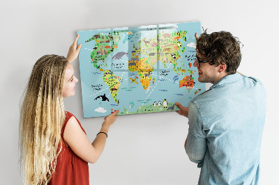 Magnetic dry erase board World map with animals