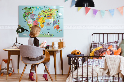 Magnetic dry erase board World map with animals