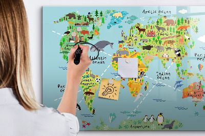Magnetic dry erase board World map with animals