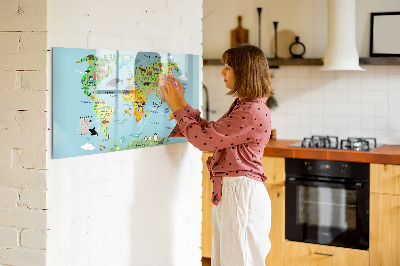 Magnetic dry erase board World map with animals