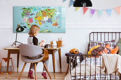 Magnetic dry erase board World map with animals