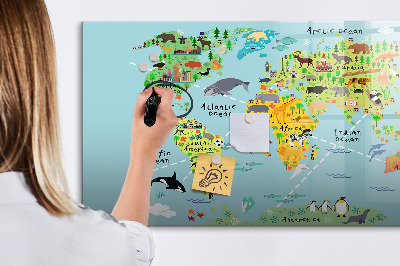 Magnetic dry erase board World map with animals