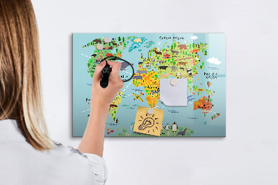 Magnetic dry erase board World map with animals