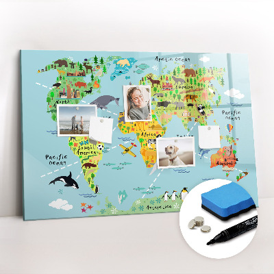 Magnetic dry erase board World map with animals