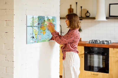 Magnetic dry erase board World map with animals