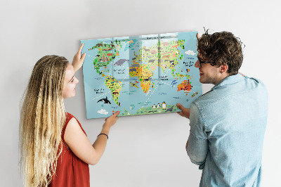 Magnetic dry erase board World map with animals