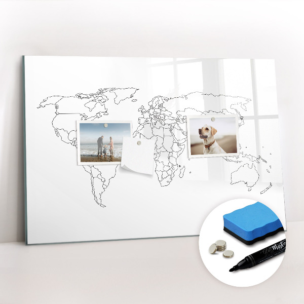 Dry erase magnetic board Contour World Map