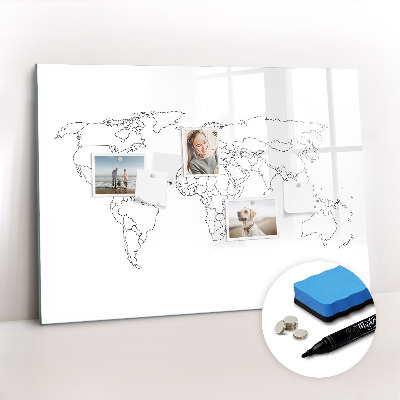 Dry erase magnetic board Contour World Map
