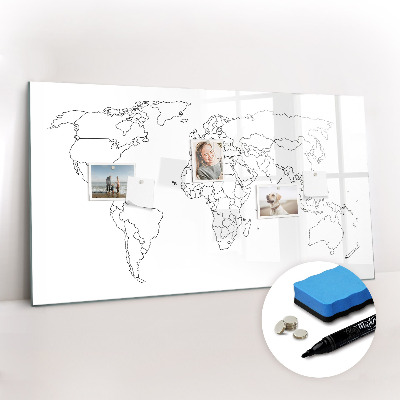 Dry erase magnetic board Contour World Map