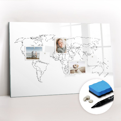 Dry erase magnetic board Contour World Map