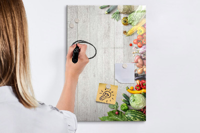 Magnetic writing board Vegetables on Wood