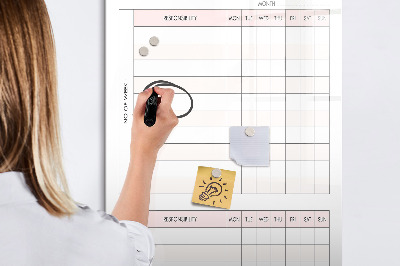 Magnetic board for writing Monthly goals