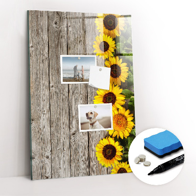 Magnetic board with marker Wood sunflowers