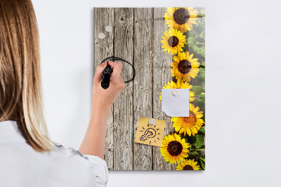 Magnetic board with marker Wood sunflowers