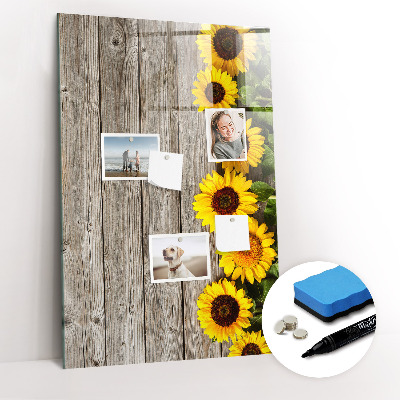 Magnetic board with marker Wood sunflowers