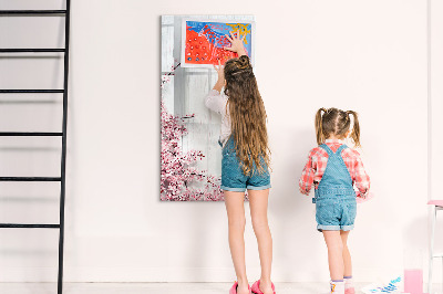 Dry erase board magnetic Flowers on wood