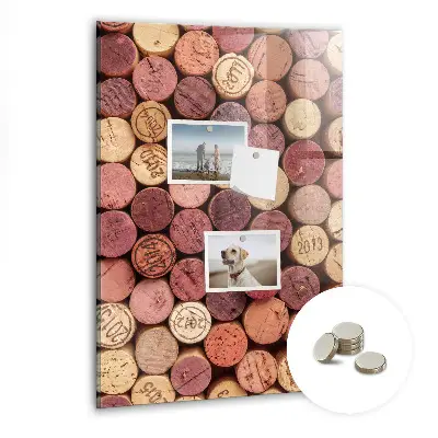 Magnetic glass dry erase board with wine corks design
