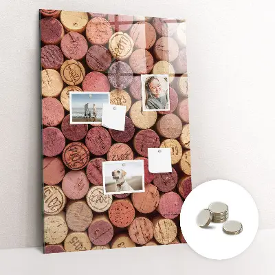 Magnetic glass dry erase board with wine corks design