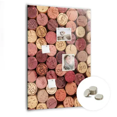 Magnetic glass dry erase board with wine corks design