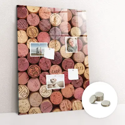 Magnetic glass dry erase board with wine corks design